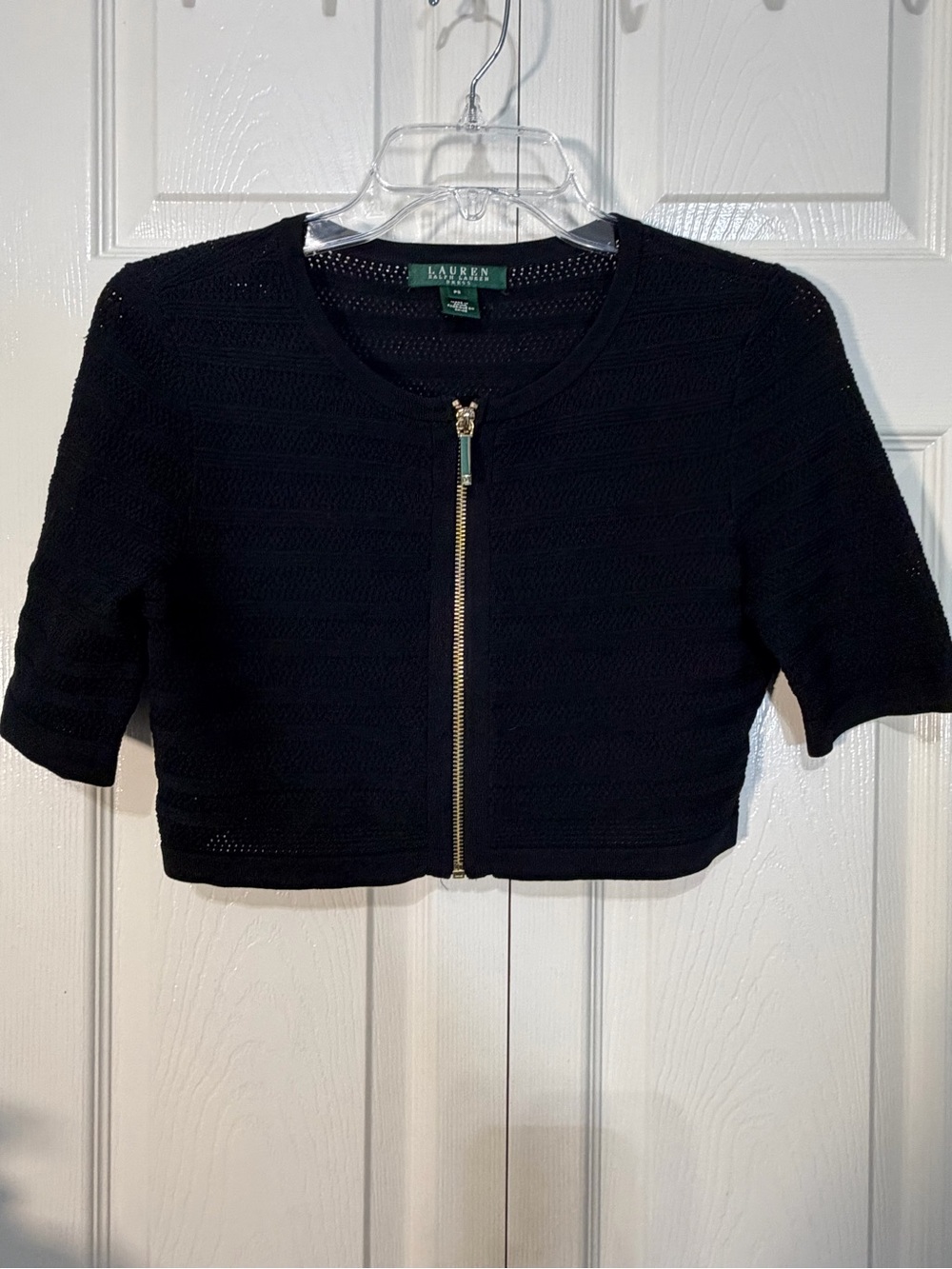 Ralph Lauren Black Cropped Zip-Front Cardigan(shrug)